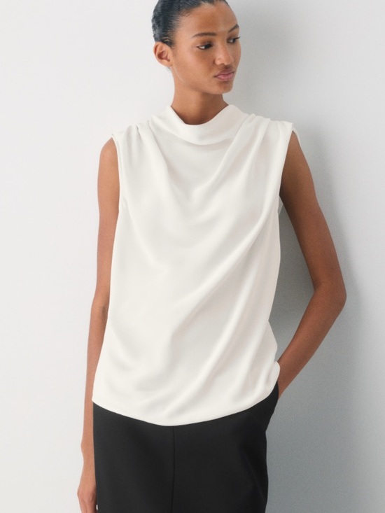 Zara Tops - Zara Draped Sleeveless Mock Neck Top - White